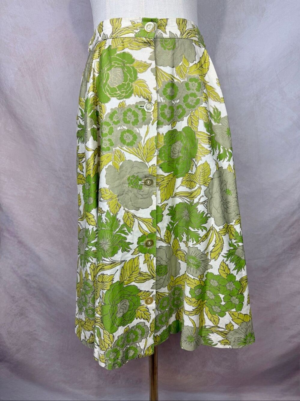 Vintage Late 1950s Muriel Original Hawaiian Tiki Skirt Sz S/M Green Button Front